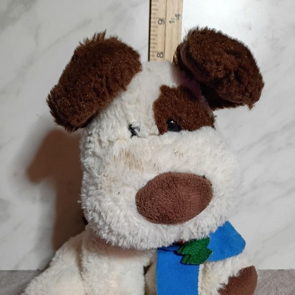 Hobby Lobby Other - Hobby Lobby Christmas Puppy Dog Plush Cream Brown Blue Scarf 9143766 8.5in